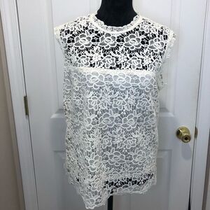 Nanette Lepore cream crocheted sleeveless top size large